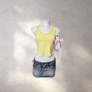 BP Pastel Yellow Terry Cloth Tank Top with Pink Piping | Y2K Baby Tee Style